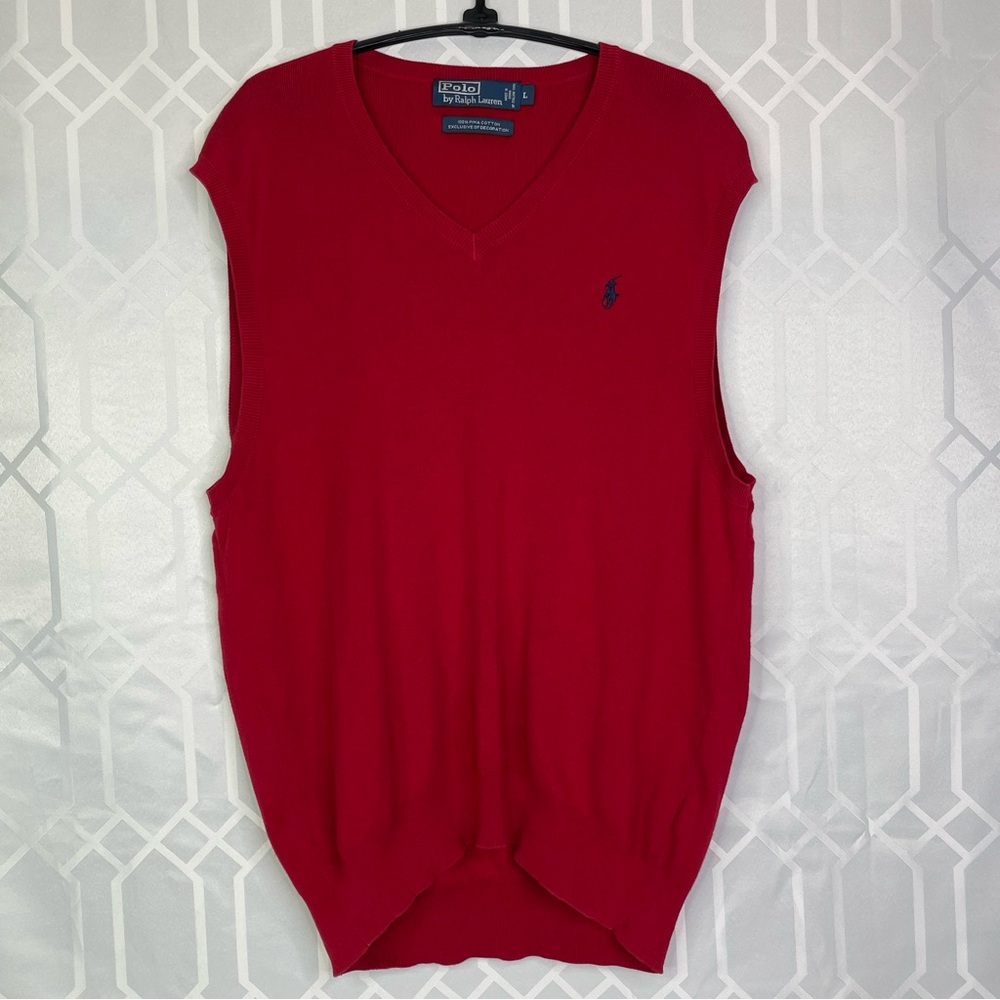 Polo Ralph Lauren Red V-Neck 100% Pima Cotton Sweater Vest Men’s Size Large